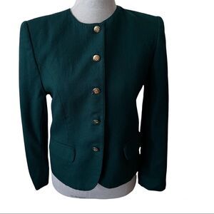 TALBOTS Petite Collection Women 100% Pure Wool Green Blazer, 10